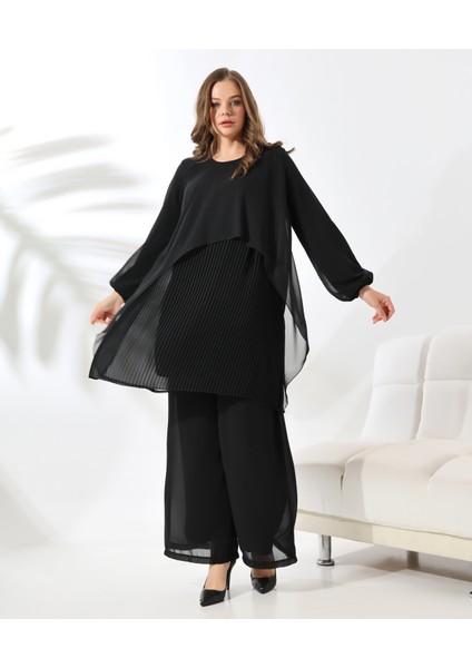 Büyük Beden Piliseli Şifon Tesettür Tunik fırsatları