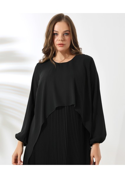 Büyük Beden Piliseli Şifon Tesettür Tunik indirimleri