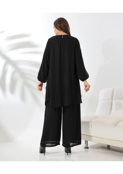 Büyük Beden Piliseli Şifon Tesettür Tunik