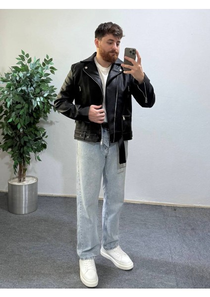 Içi Kürklü Erkek Yandan Kemerli Deri Ceket Koldan Fermuar Gizli Cep Kombinlenebilir Üst Kalite Deri fırsatları