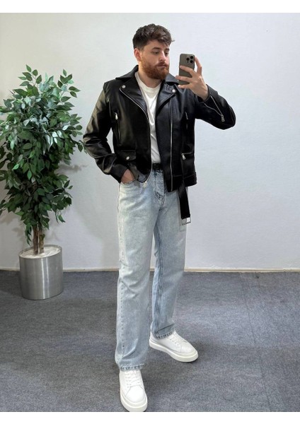 Içi Kürklü Erkek Yandan Kemerli Deri Ceket Koldan Fermuar Gizli Cep Kombinlenebilir Üst Kalite Deri indirimleri