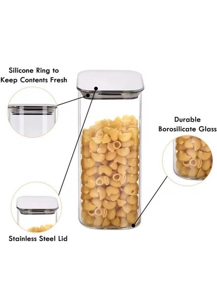 Home 2'li Vakum Kapaklı Borosilikat Cam Saklama Kabı Seti - Mini Boy, Hava Geçirmez, Gıda Saklama Için Ideal-Baharat,kahve,şeker-Mini Baharatlık (Metal Kare, 360 Ml) modelleri