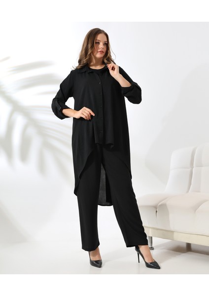 Rahat Beden Asimetrik Gömlek Asimetrik Takım