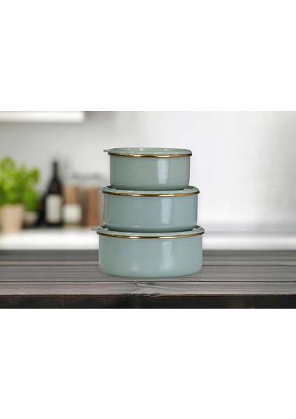 Home Soft Green Emaye Üçlü Saklama Seti