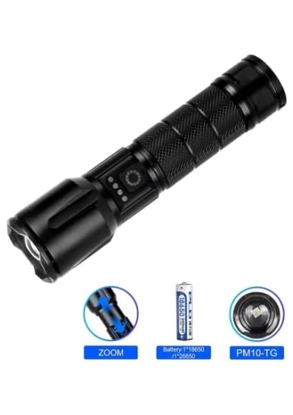 Şarjlı LED El Feneri 1500 Lümen - 10W Zoomlu Güçlü Işık, Alüminyum Gövde, Type-C USB Şarjlı, Taşıma Ipli, Kompakt ve Taşınabilir Kamp Feneri, Ledli Şarj Göstergesi modelleri