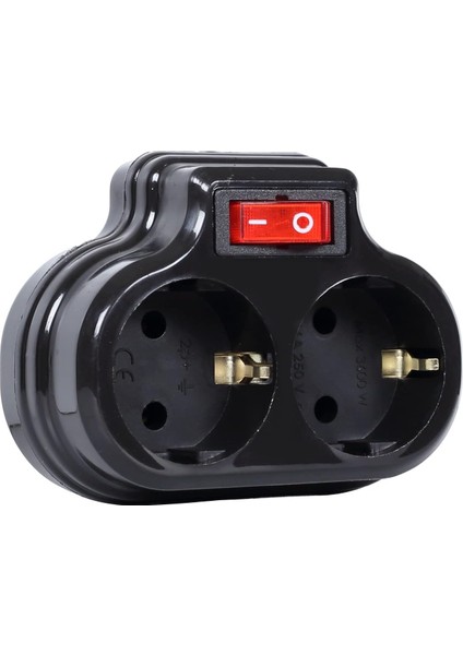 2'li Anahtarlı Golyat, Ikili Topraklı Priz Çoklayıcı Fiş, Siyah Renk, 16A 250 Volt, Max 3600 Watt (Siyah)
