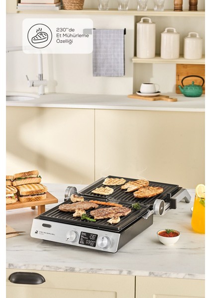 Compact Steel Pro Sear And Grill Inox 2007 Izgara ve Tost Makinesi 2000 W 6 Dilim Kapasiteli + Mutfak Tartısı