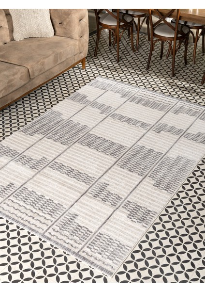 Minimalist Geometrik Desenli Makine Halısı – Krem & Mavi | Salon, Mutfak, Yolluk, Yatak Odası, Oturma Odası – Nmd-01 Nmd-01