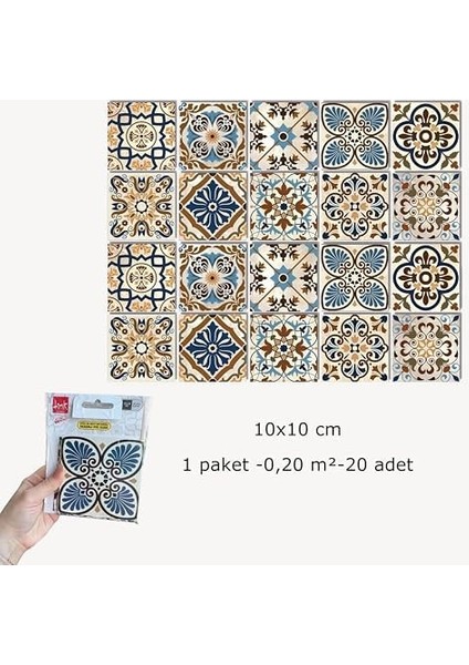 Kendinden Yapışkanlı Karma Fas Desenli Pvc Karo, Yapışkanlı Fayans Kaplama, Fayans Çıkartması, Zemin Duvar Karosu 10X10 cm (20 Adet/0,20 M2) modelleri
