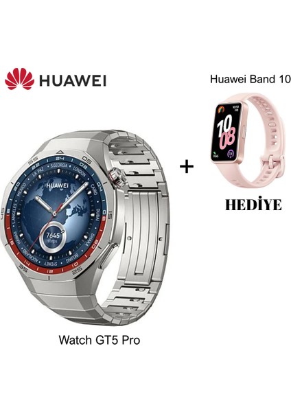 Watch Gt5 Pro 46 mm Akıllı Saat Titanyum+Huawei Band 10 Hediye