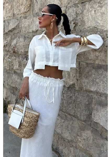 Crop Gömlekli ve Eteği Büzgülü Tasarım Takım 10201 fiyatları