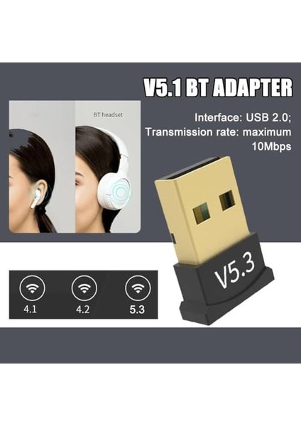Bluetooth 5.3 USB Dongle Adaptörü, Windows 7/8.1/10/xp'yi Destekler, Pc, Dizüstü Bilgisayar, Fare, Klavye, Yazıcılar, Kulaklıklar, Oyun Kumandası Için Uygundur modelleri