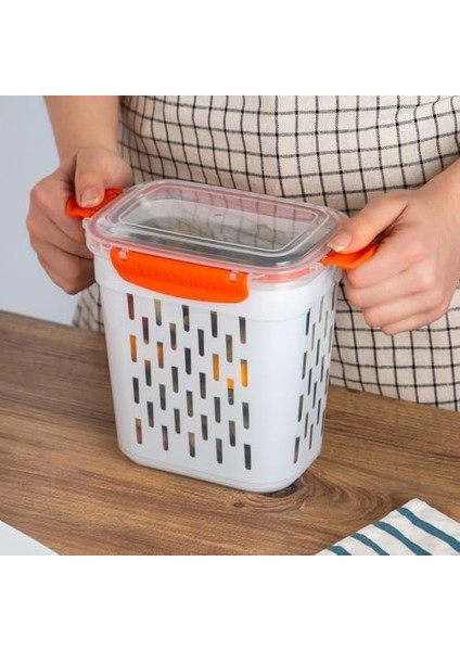 1047 2'li Turuncu Kilitli Kapaklı Süzgeçli Turşuluk Zeytinlik Çok Amaçlı Dikdörtgen Saklama Kabı 2 L fiyatları