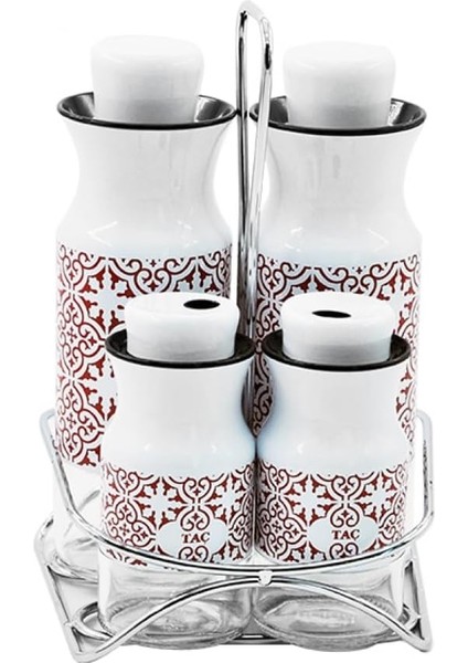 Vera 5 Prç Standli Yağdanlik Beyaz Kirmizi