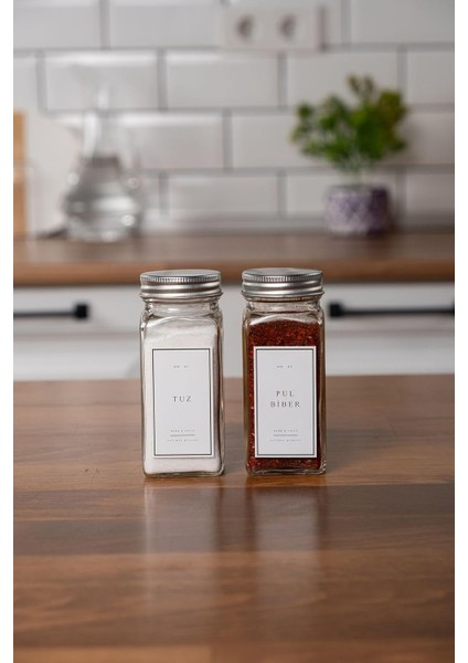 Cam Baharatlık Seti Kapaklı Etiketli Baharatlık Takımı