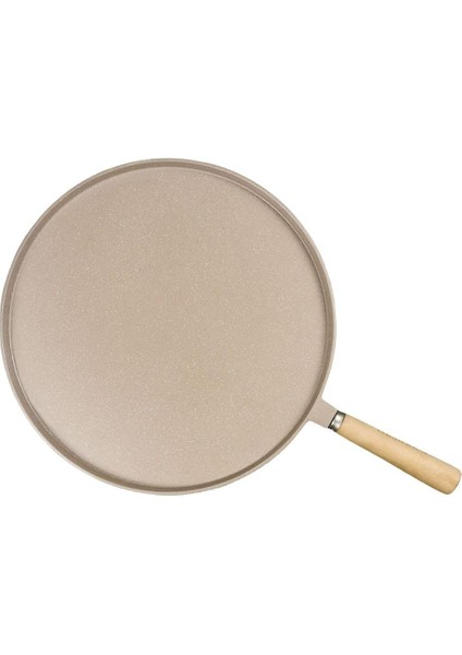 Lezzetin Renkleri Granit Döküm 36 cm Gözleme Tavası Ahşap Saplı - Vizon - (Yapışmaz -Yanmaz Taban)