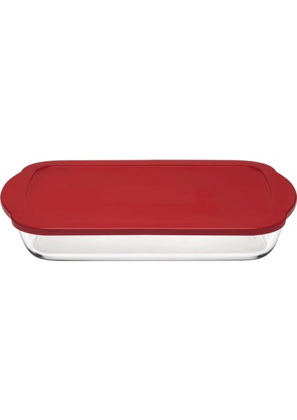 Borcam Kırmızı Kapaklı Dikdörtgen Saklama Kabı, 3.85 L