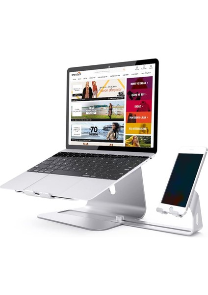 Alüminyum Laptop Standı & Telefon Tutucu - 10'-17' Dizüstü Bilgisayar Uyumlu, Kaymaz Ayaklı Ergonomik Yükseklikli MacBook Standı, Masaüstü Soğutucu Destekli Gri