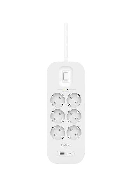 6'lı Çoklu Priz, Yüksek Gerilim Korumalı, Duvara Montaj, 6 Priz, 2 M Güç Kablosu, Yeşil Işıklı Gösterge, Hızlı Şarj Için Usb-C ve Usb-A Bağlantısı; 650 Jul Koruma fiyatları