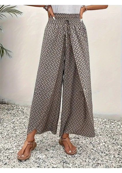 Kadın Yüksek Bel Lastikli Önden Iki Parçalı Desenli Bürümcük Pantolon indirimleri