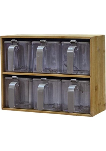 Standlı 6'lı Baharatlık Seti Takımı Kaşıklı 13 Parça Pratik Saklama Kabı