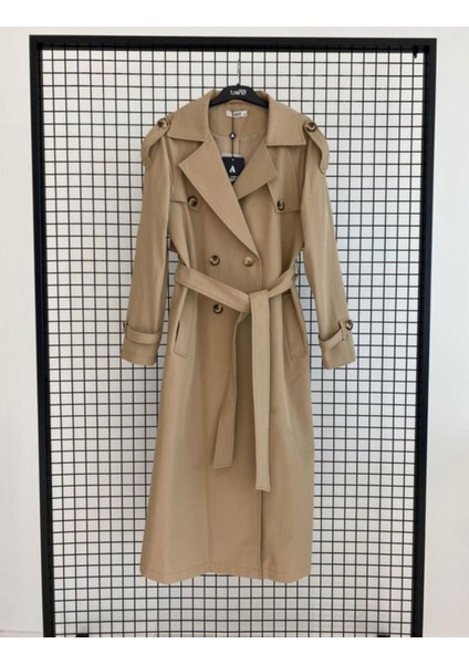 Kruvaze Kapamalı Düğmeli Belden Kuşaklı Kap Haki 25KT720