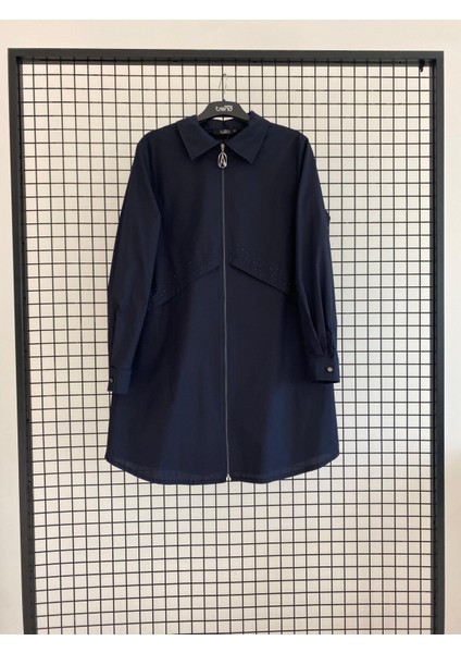 Trend Ön V Taş Işlemeli Fermuarlı Tunik 25KT408