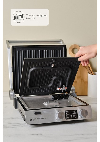 Compact Steel Pro Sear And Grill Inox 2007 Izgara ve Tost Makinesi 2000 W 6 Dilim Kapasiteli +Hassas Mutfak Tartısı fiyatları