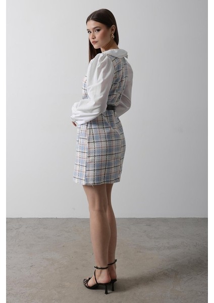 Ekoseli Gömlek Detaylı Elbise - Mavi fiyatları