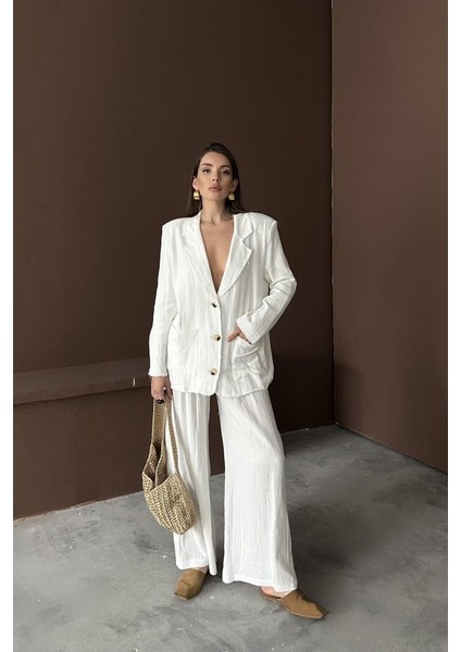 Beyaz Oversize Müslin Takım