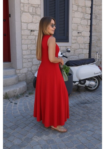 Kadın Sıfır Kollu Bisiklet Yaka Viskon Elbise fiyatları