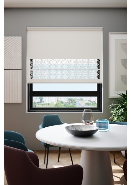 Lazer Kesim Mat Stor Perde, Lazer Kesimli Klasik Serisi, C-161001 Beyaz Renk