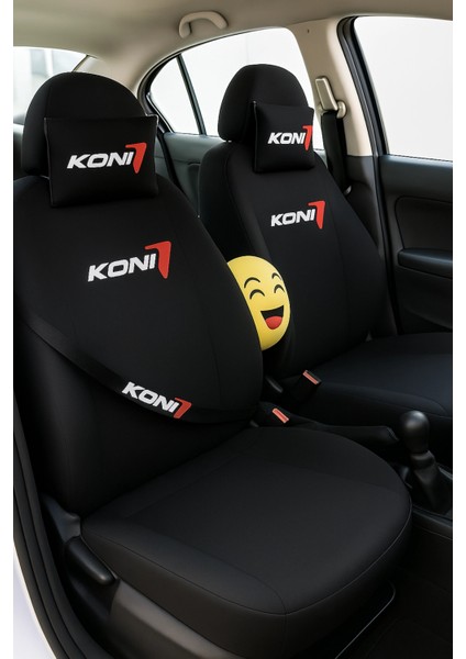Konı 9 Parça Oto Koltuk Kılıf Seti (Ön + Arka Set, 2 Boyun Yastığı, 2 Kemer Kılıfı, Emoji Yastık)