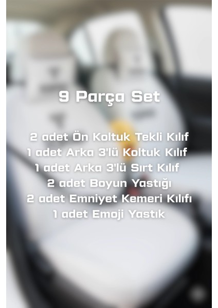 Tofaş 9 Parça Oto Koltuk Kılıf Seti (Ön + Arka Set, 2 Boyun Yastığı, 2 Kemer Kılıfı, Emoji Yastık) fiyatları