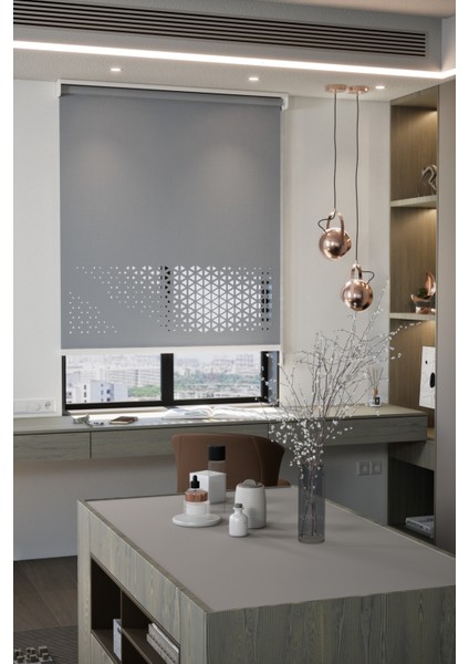 Lazer Kesim Mat Stor Perde, Lazer Kesimli Modern Serisi, M-1004 Antrasit Renk