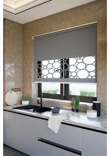 Lazer Kesim Mat Stor Perde, Lazer Kesimli Klasik Serisi, C-5004 Antrasit Renk