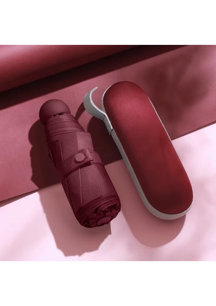 Mini Cep Boy Lüx Şemsiye Uv Korumalı Bordo Mini Şemsiye