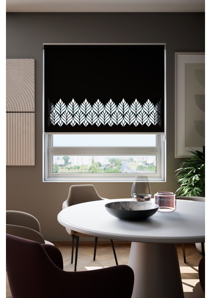 Lazer Kesim Mat Stor Perde, Lazer Kesimli Modern Serisi, M-181008 Siyah Renk