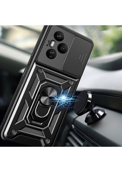 Honor 400 Pro Kılıf Magnetik Standlı Kamera Korumalı Zore Sürgülü Vega Kapak - Siyah fırsatları