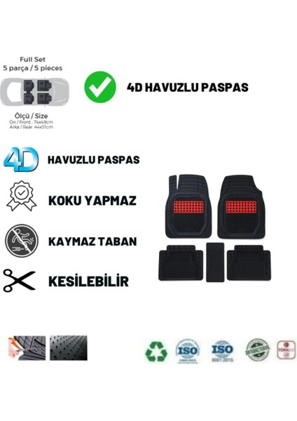 Renault Clio 3 Hb 2008 Uyumlu Havuzlu Ünıversal Pro Lıne Oto Paspas Siyah - Kırmızı modelleri
