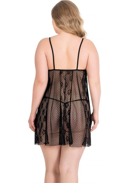 Bicomi Büyük Beden Siyah Kısa Tül Gecelik fiyatları