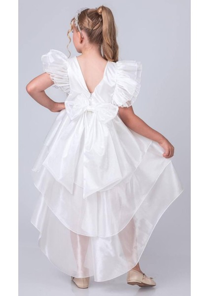 Kız Çocuk Abiye Elbise Fırfırlı, Ön Kısa Arka Uzun Özel Gün Elbisesi