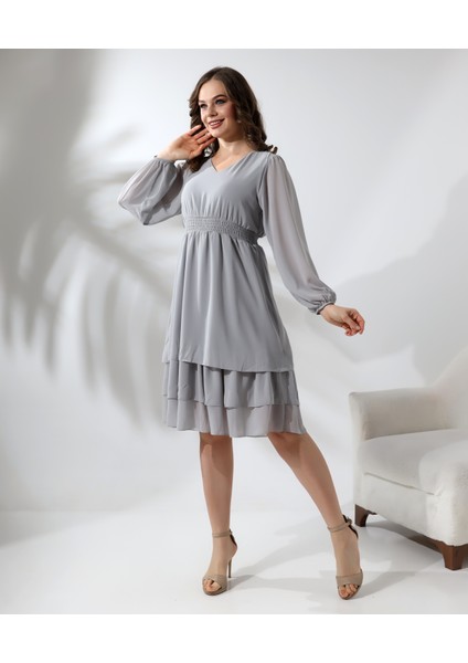 Beli Gipeli Astarlı Şifon Kısa Elbise fiyatları