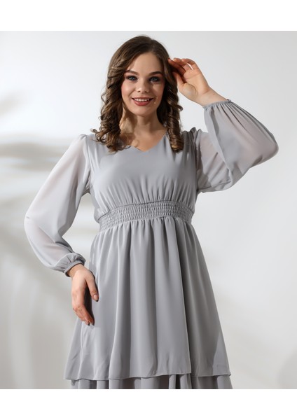 Beli Gipeli Astarlı Şifon Kısa Elbise fırsatları