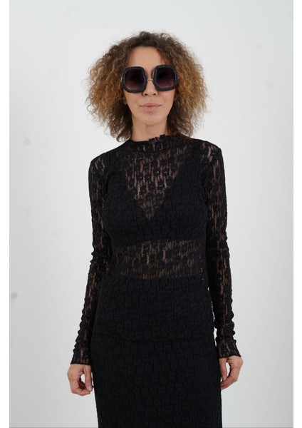 Siyah Dantel Uzun Kollu Bluz modelleri