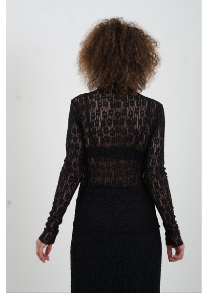 Siyah Dantel Uzun Kollu Bluz fırsatları