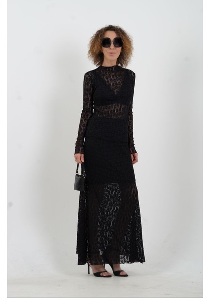 Siyah Yarım Astarlı Dantel Etek