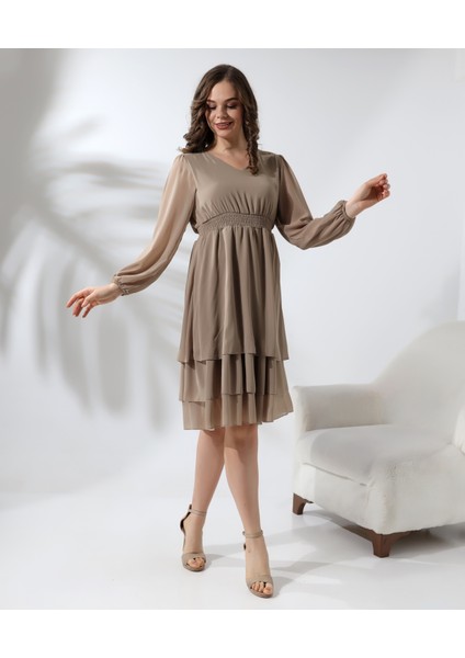 Beli Gipeli Astarlı Şifon Kısa Elbise fiyatları