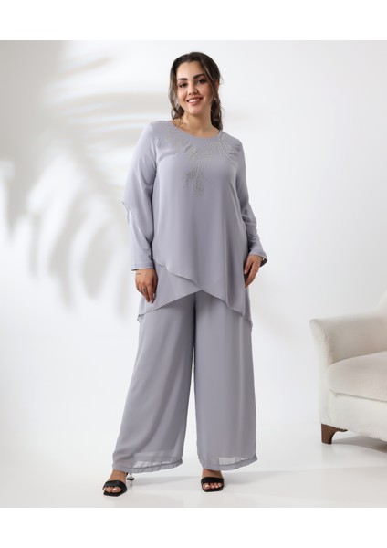 Rahat Beden Taş Detaylı Kısa Şifon Bluz fiyatları