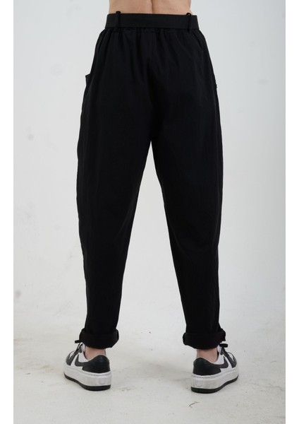 Siyah Kemerli Likralı Pantolon